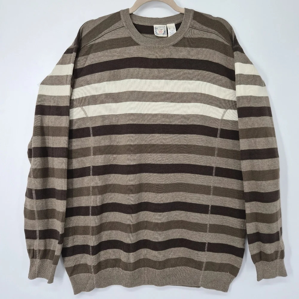 Vintage Brown Striped XL Cotton Crewneck Sweater Earth Tone Y2K Grunge - Picture 2 of 8